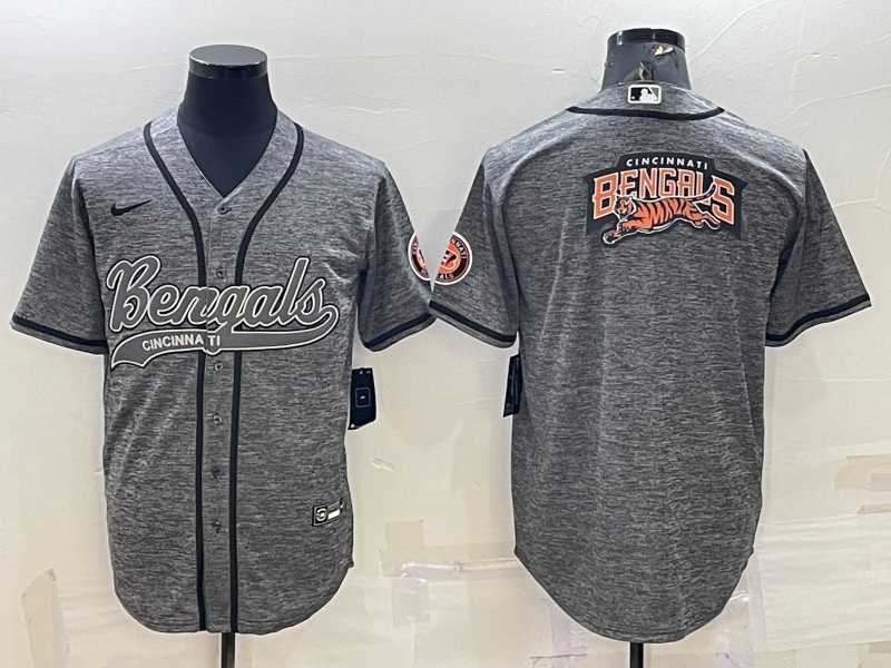Mens Cincinnati Bengals Grey Gridiron Team Big Logo Cool Base Stitched Baseball Jersey->cincinnati bengals->NFL Jersey